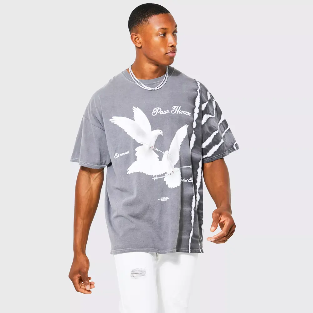 Oversized Washed Dove Graphic T-Shirt